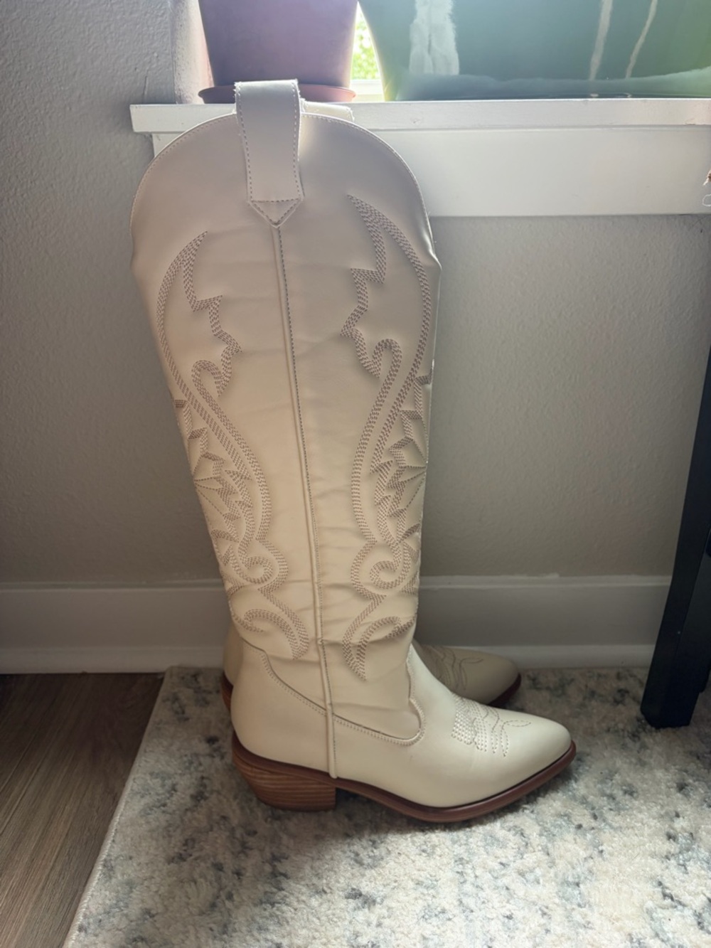 Altar'd State Cream Embroidered knee high Western Cowgirl Boots